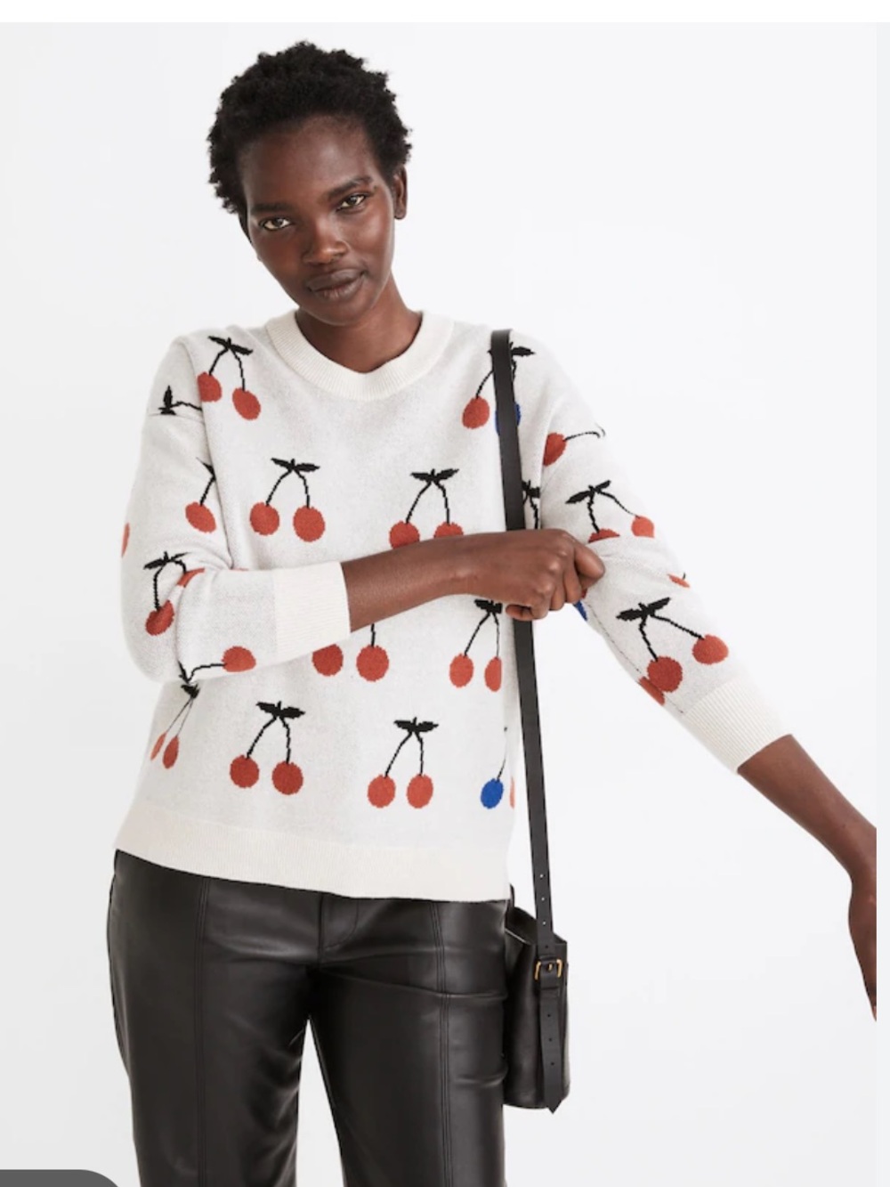 Madewell women’s Cherry jacquard Gray Crewneck pullover Sweater wool blend